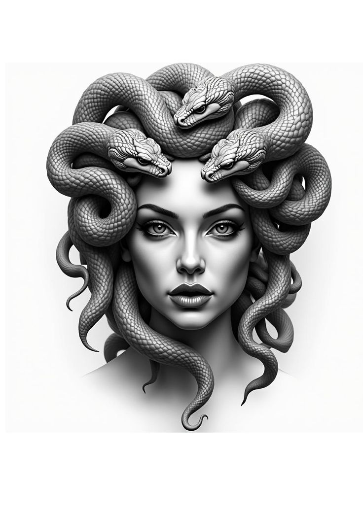 a woman with snakes on her head