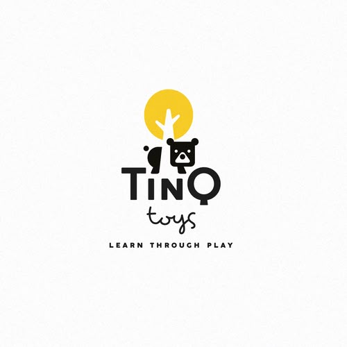 the logo for tino toys, a children's toy store that is open to play