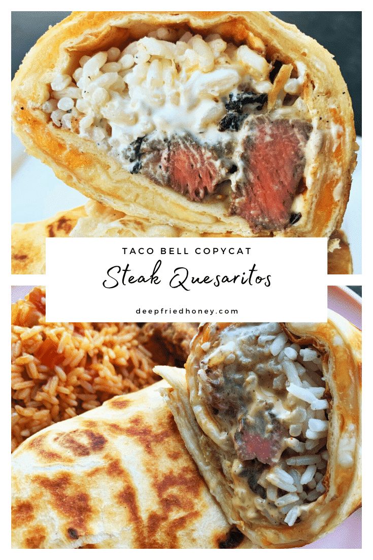 taco bell covoat steak quesadillas with rice and beans on the side