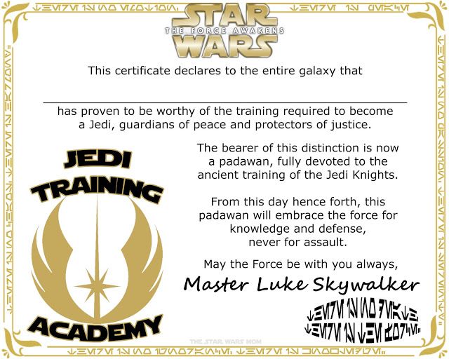 the certificate for star wars is shown