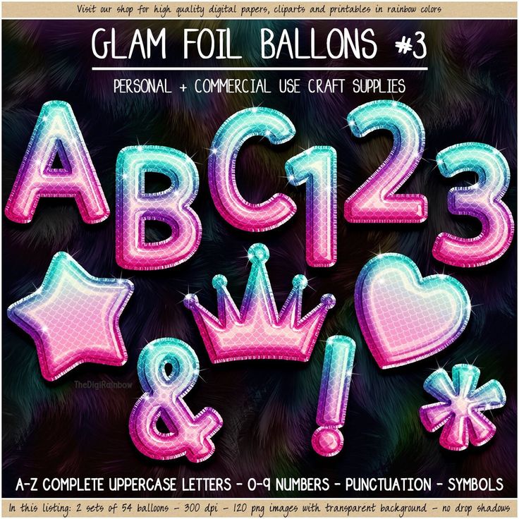 the glam foil balloons font and numbers are available for use in any type of design