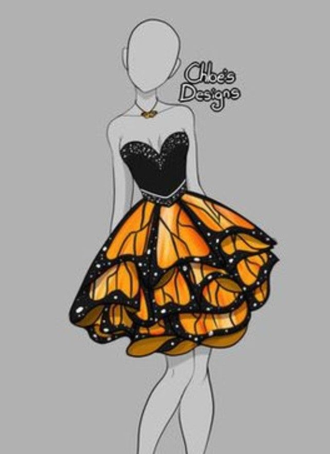 a drawing of a woman in a dress made out of monarch butterflies, with the caption's name on it