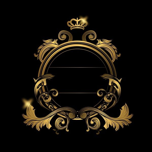 an ornate gold frame on a black background with the letter c in the center and crown above it