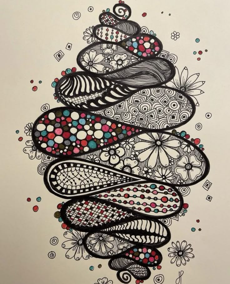 a drawing of a christmas tree made out of different shapes and sizes, with lots of dots