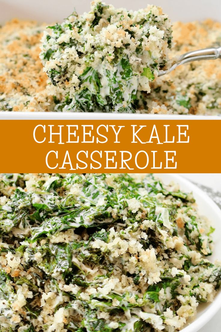 this cheesy kale casserole is loaded with cheese and spinach