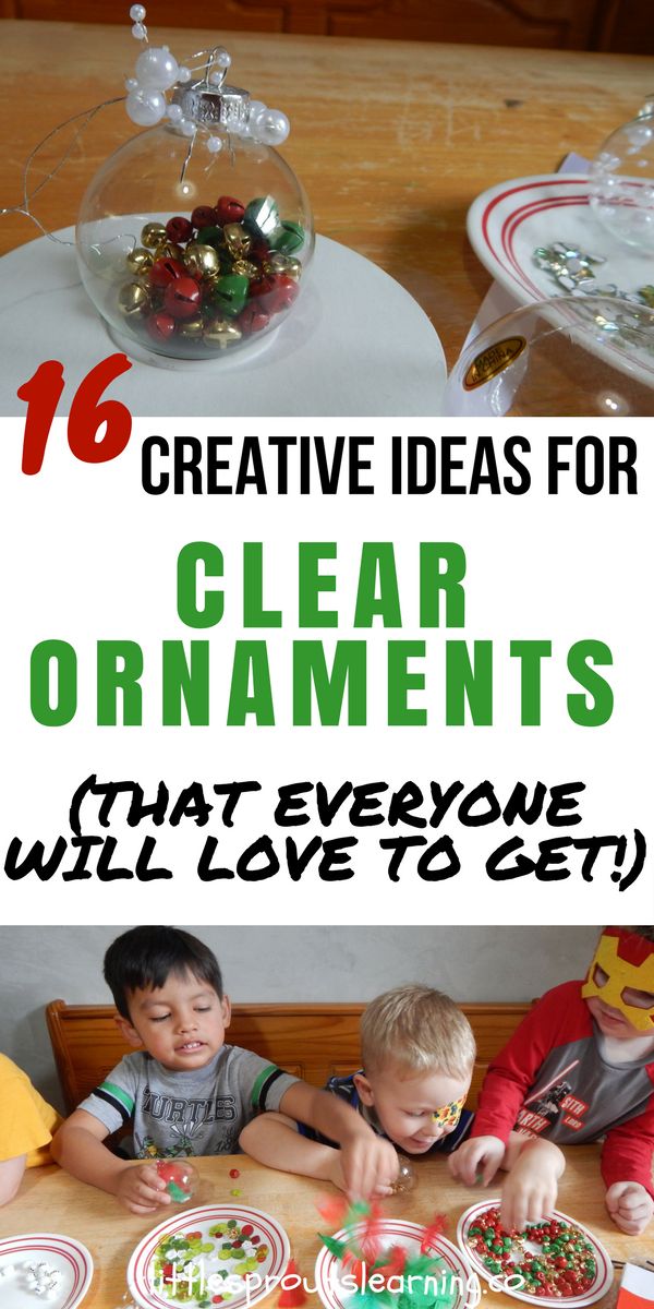 kids are sitting at a table with christmas ornaments on it and the words, 16 creative ideas for clear ornaments that everyone will love to eat