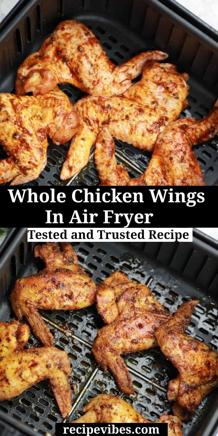 chicken wings are cooking on the grill and then being grilled in an air fryer