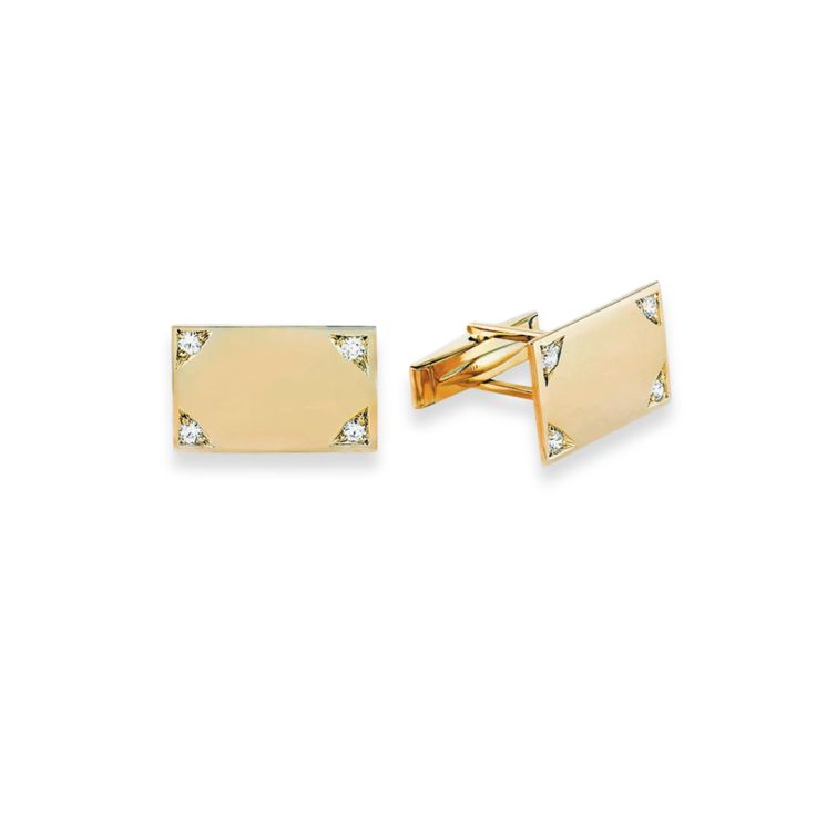 14K Gold Rectangular Cufflinks with Diamonds Luxury Diamond Cufflinks, Luxury Diamond Cufflinks For Anniversary, Diamond Cufflinks With Polished Finish For Formal Events, Rectangular Polished Finish Cufflinks For Anniversary, Formal Diamond Cufflinks With Polished Finish, Elegant Diamond Cufflinks, Anniversary Rectangular Cufflinks With Polished Finish, Anniversary Rectangular Polished Finish Cufflinks, Elegant Rectangular Cufflinks For Anniversary