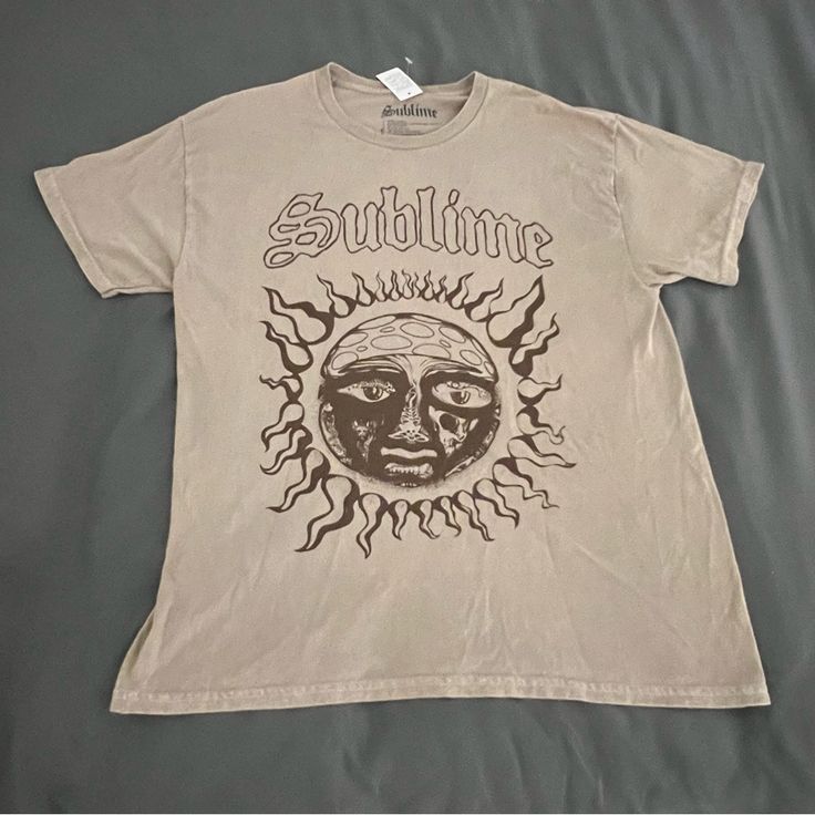 Sublime Double Sided Print T-Shirt Greenish Tan Color Large Size 100% Cotton Brand New With Tag Summer Khaki T-shirt For Streetwear, Summer Graphic Tee In Khaki, Beige Graphic Tee For Summer, Brown Summer T-shirt For Streetwear, Khaki Graphic Tee For Summer, Summer Beige Streetwear Shirt, Beige Summer Streetwear Shirt, Summer Khaki T-shirt With Relaxed Fit, Beige Graphic Print Shirt For Summer