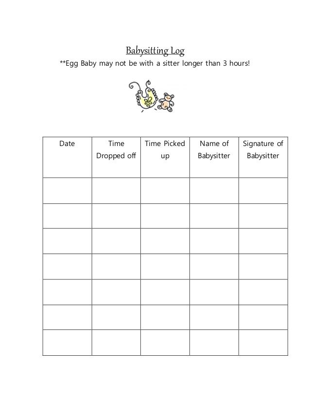 the babysith log is shown in this worksheet to help children learn how to