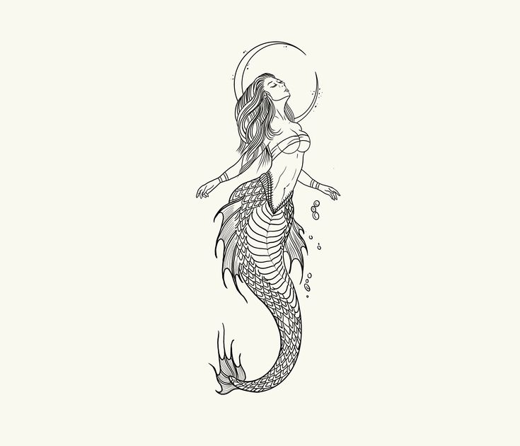 a black and white drawing of a mermaid