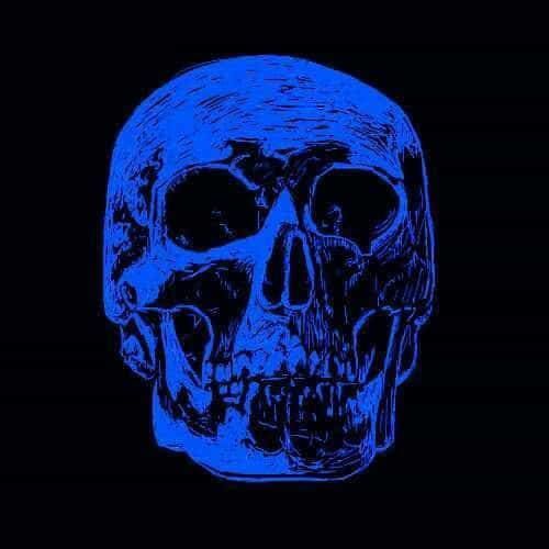 a blue skull on a black background