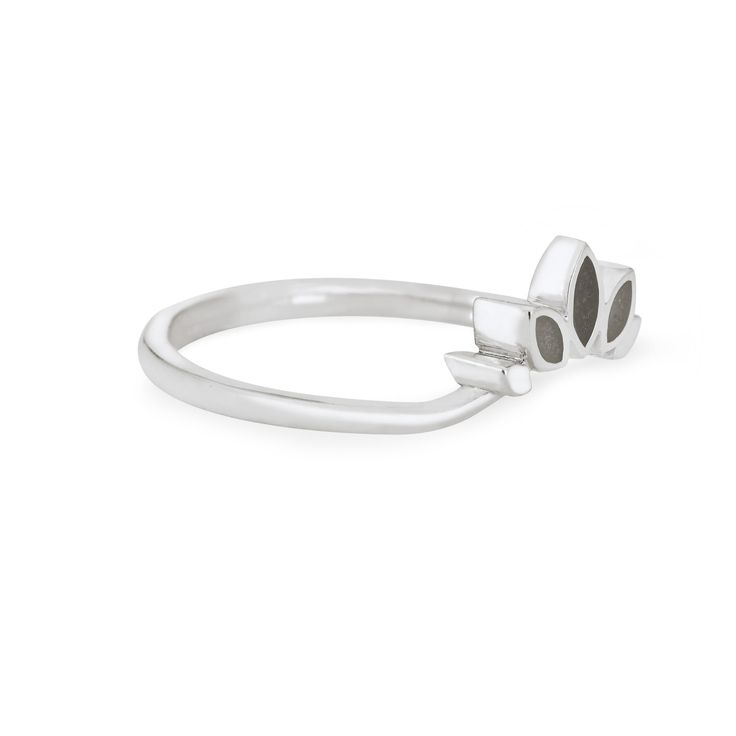 CBM-297 The lotus flower blooms clean and pure despite growing in muddy waters, making it a conspicuous metaphor for resilience and inner strength. With your loved one's ashes set in three of its petals, this dainty .925 sterling silver cremation ring inspired by a centuries-old symbol of beauty and grace serves to honor and uplift their memory. Whether it is worn alone or as a companion cremation ring, we hope it serves as a reminder that love can bloom in even the darkest places, or in the dep Teardrop Three Stone Jewelry Gift, Teardrop Three Stone Jewelry For Gifts, Adjustable Minimalist Sterling Silver Flower Ring, Adjustable Silver Three Stone Ring, Adjustable Three Stone Silver Ring, Adjustable Silver Three-stone Ring, Sterling Silver White Gold Jewelry With Three Stones, Three Stone White Gold Sterling Silver Jewelry, Refined Three Stone White Gold Sterling Silver Jewelry