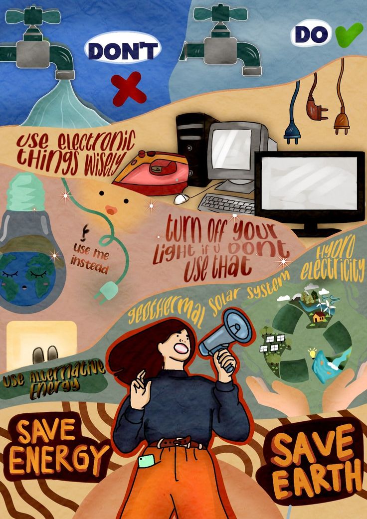 an image of a woman holding a megaphone in her hand and surrounded by other things