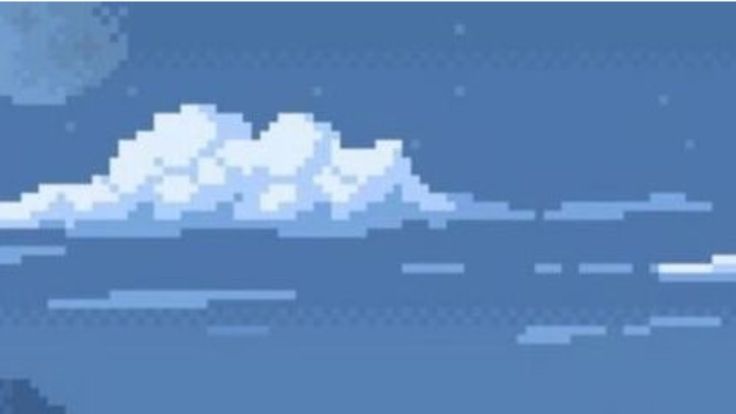 an image of a pixel art scene with the moon in the sky and water below