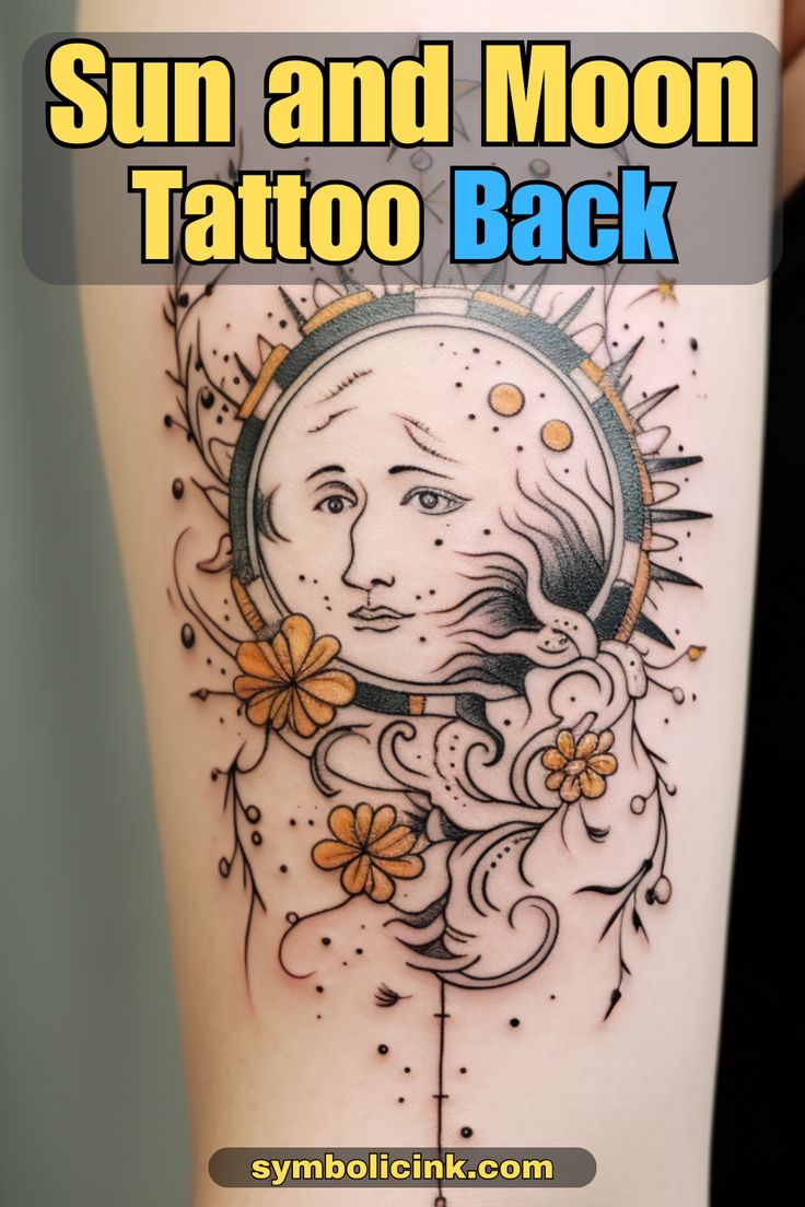 Sun and Moon Tattoo Back Tattoos On Your Back, Sun And Moon Tattoo Meaning, Sun And Moon Tattoo Designs, Moon Tattoo Meaning, Sun And Moon Tattoo Ideas, Celestial Landscape, Sun And Moon Tattoos, Moon Tattoo Ideas, Sun And Moon Tattoo