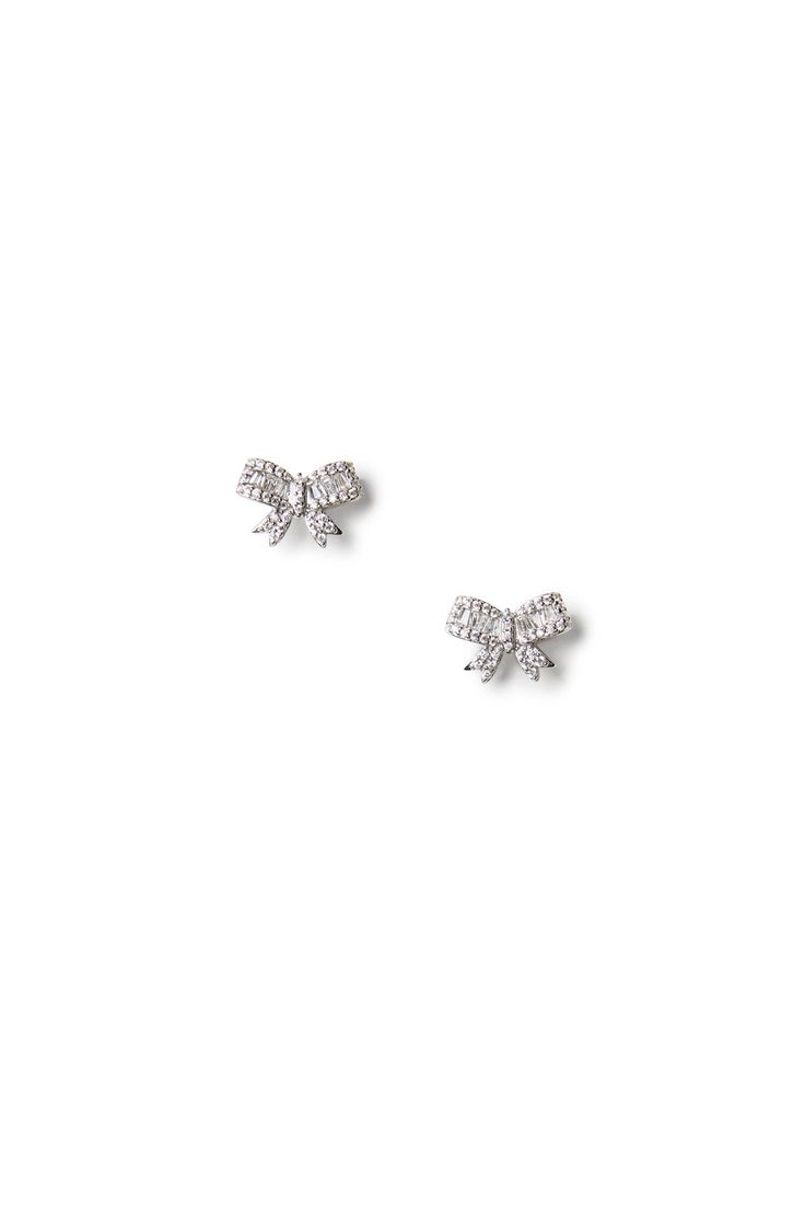 Color_Silver/Crystal Silver Studs Earrings, Dainty Earrings Studs, Grad Outfits, Tiny Studs, Tiny Stud Earrings, Earring Studs, Bow Earrings, Silver Stud Earrings, Silver Crystal