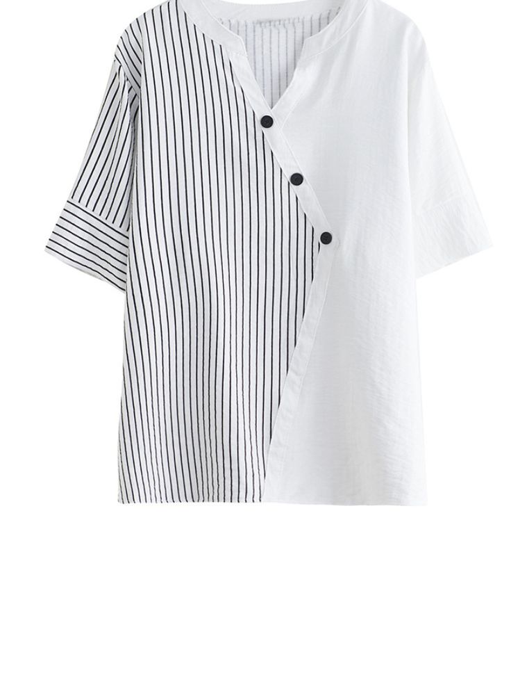 Stay stylish and comfortable with our Women's Button-Up Striped Tops. Crafted from soft and breathable cotton. these tops are perfect for any season. Available in classic white. timeless black. and refreshing green with trendy stripes. they add a touch of sophistication to your wardrobe. The V-neck design complements all body types. while the short sleeves offer a casual yet chic look. With a one-size-fits-all approach. the top's measurements include a length of 72cm. bust of 130cm. shoulder wid Striped Tops, Striped Tops Women, Balloon Sleeve Dress, Long Sleeve Print Dress, Tie Front Blouse, Green Pattern, Yellow And Brown, Classic White, Neck Designs