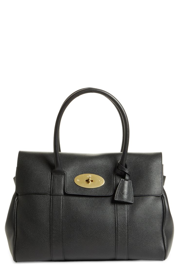 A beautifully structured pebbled-leather satchel features curvy rolled top handles, a neatly notched front flap and a gleaming, logo-etched turnlock. A spacious interior provides plenty of room for storing all of your daily essentials. Style Name:Mulberry Bayswater Pebbled Leather Satchel. Style Number: 6167385. Mulberry Bayswater, Gift Kit, Diy Kits Gift, Black And Brass, Coach Swagger Bag, Nordstrom Store, Daily Essentials, Leather Satchel, Pebbled Leather