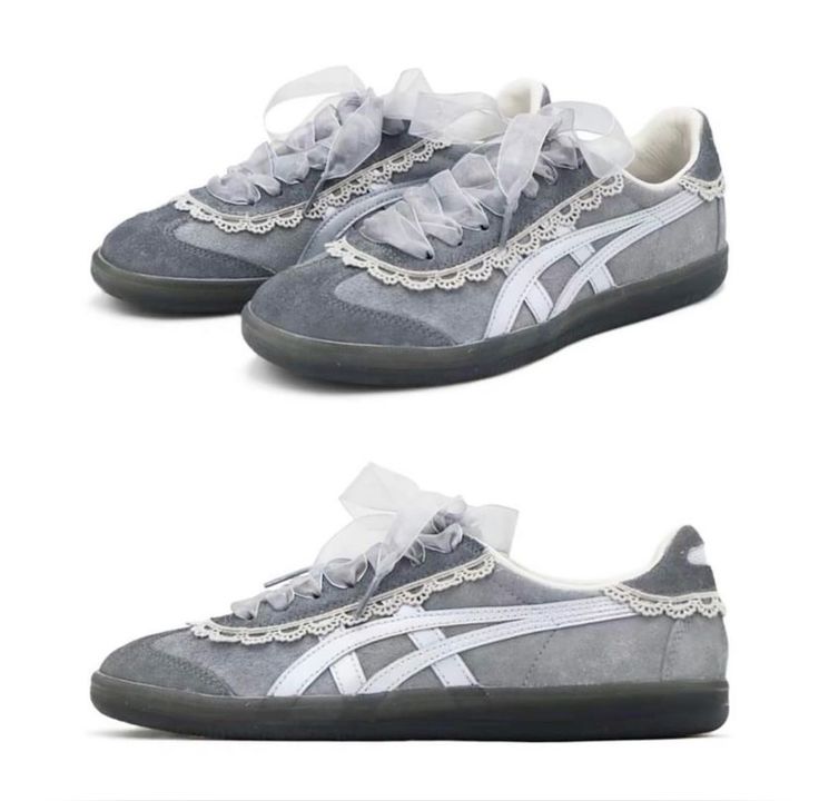 onitsuka tiger tokuten grey ribbons Cinderella Shoes, Funky Shoes, Shoe Inspo, Onitsuka Tiger, Swag Shoes, Grey Shoes, Dream Shoes, Pretty Shoes, Dream Clothes