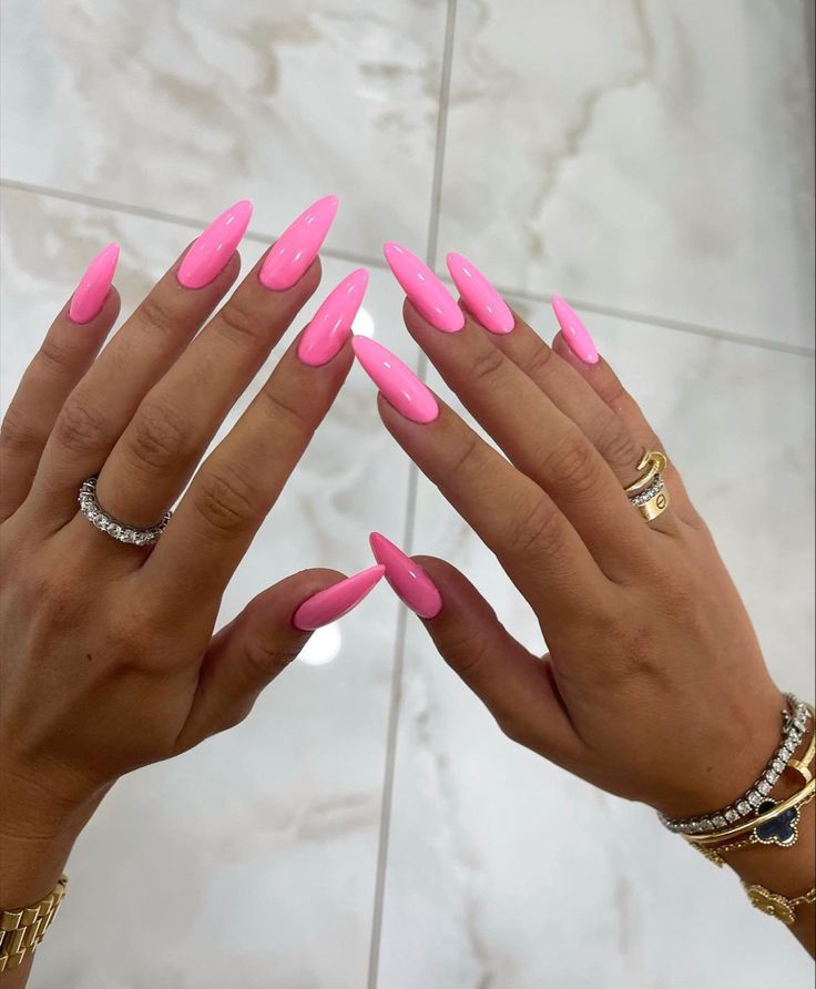 Nail Trends For 2023, Summer Nail Inspiration, Almond Nails Pink, Barbie Pink Nails, Barbie Nails, Spring Break Nails, Broken Nails, Almond Acrylic Nails, Nails 2023