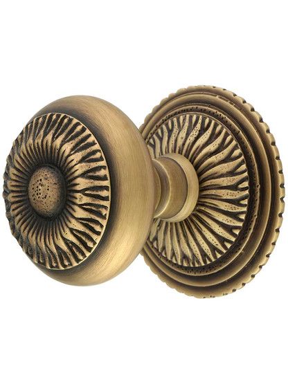 an antique brass door knob with decorative design