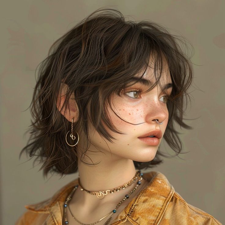 Shaggy Bob Mullet, Woman Wolf Cut, Feather Bob, Short Hair With Shaggy Bangs, Round Face With Short Haircut, Short And Shaggy Hairstyles, Very Layered Short Hair, Short Woman Hairstyle, Grungy Short Haircuts