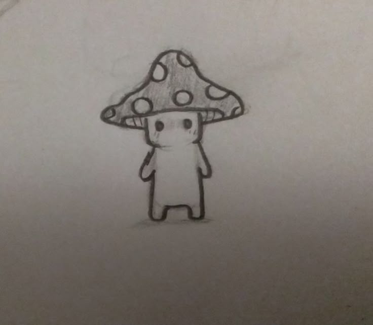 a drawing of a person with a mushroom on their head