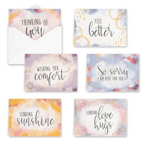 six greeting cards with the words, thinking of your comfort and sending love for you