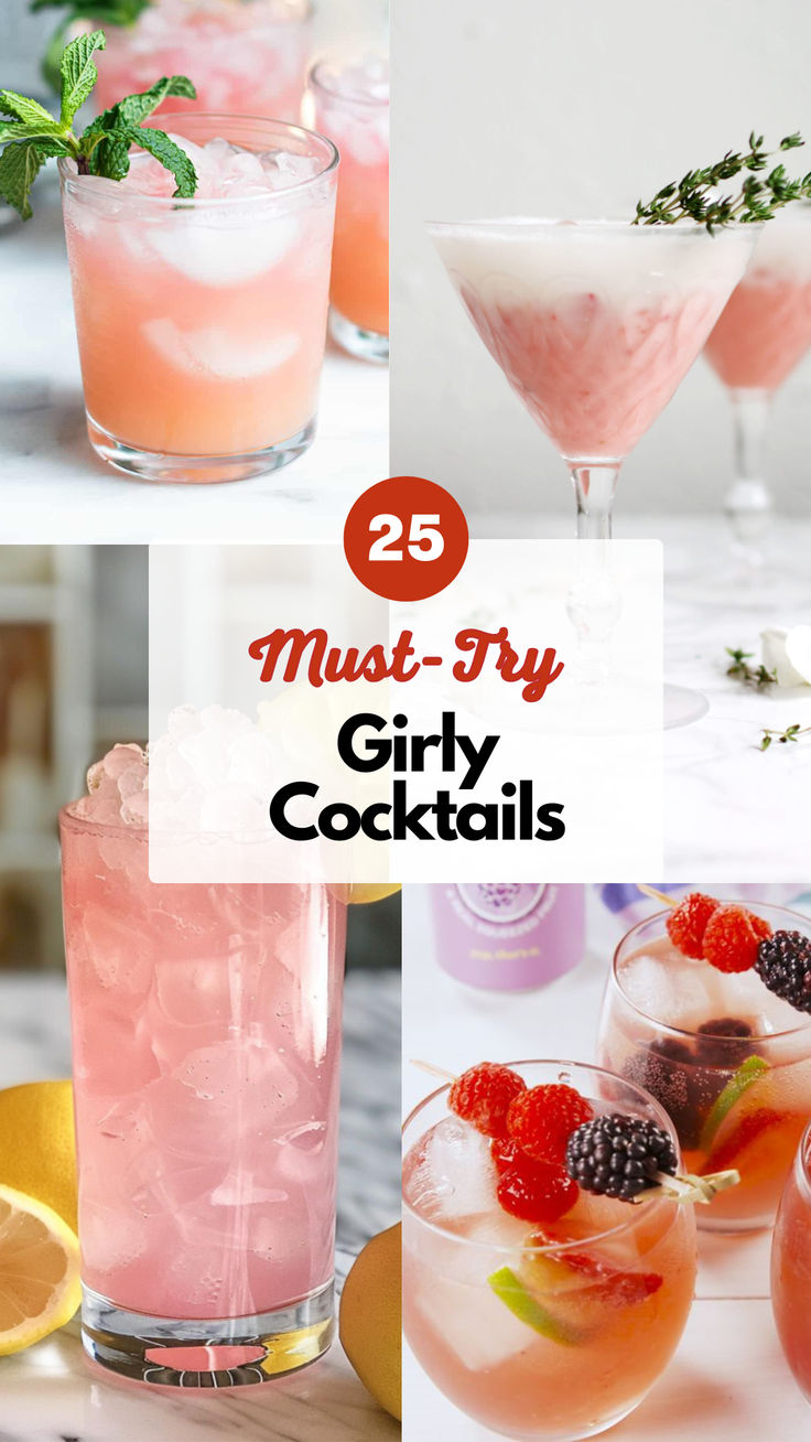 Girly Cocktails Color Drinks Party, Spa Day Drinks Alcohol, Easy Yummy Drinks Alcohol, Girl Cocktail Drinks, Drinks For Bridal Shower Brunch, Pool Day Cocktails, Flower Drinks Ideas, Cute Drink Ideas For Party, Drinks For Girls Night Alcohol