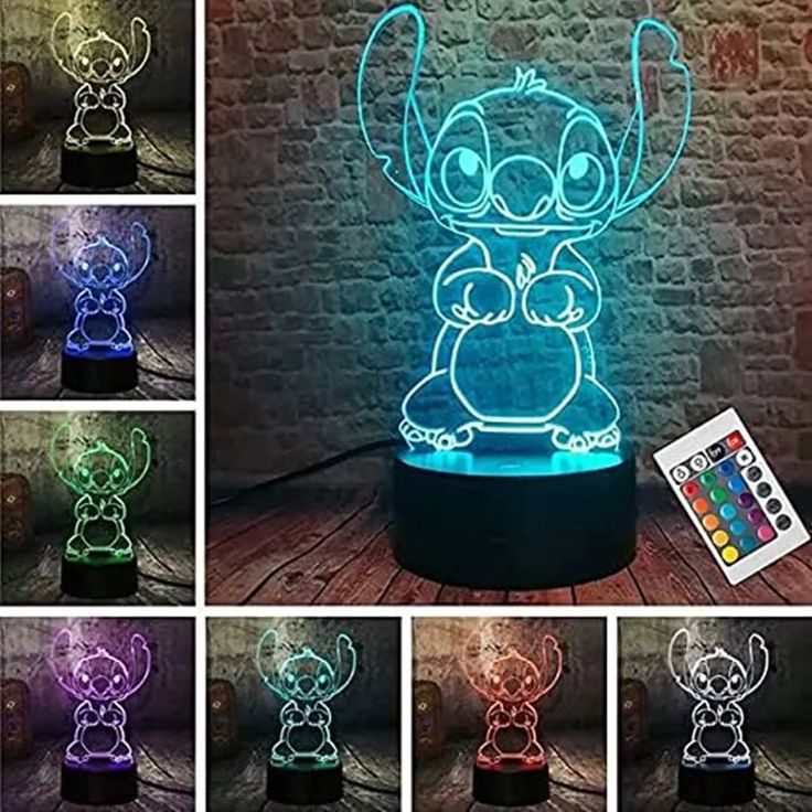 cartoon character night light with remote control and color changing lights on the side, various images