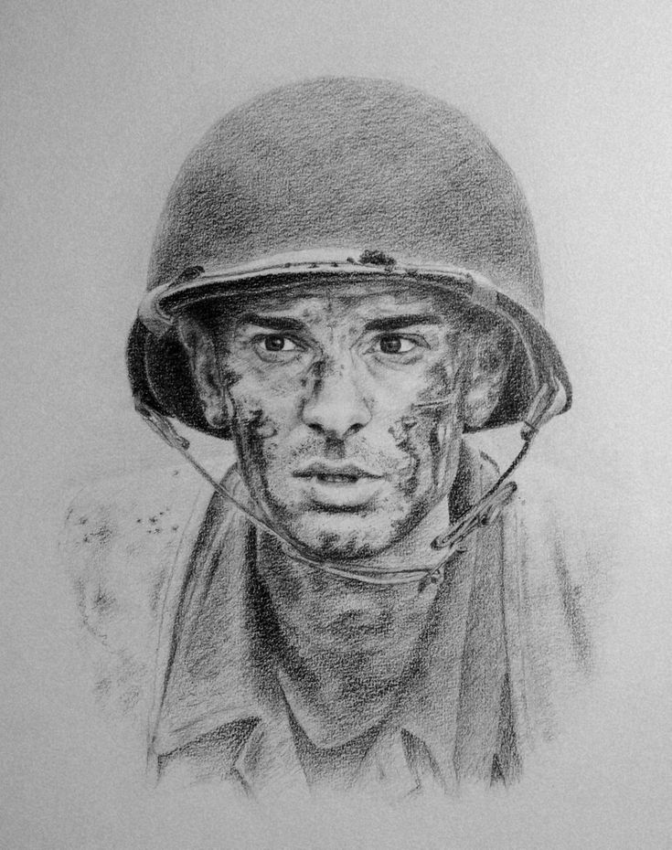 a drawing of a soldier wearing a helmet