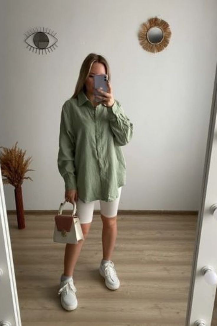 Green Oversized Long Sleeve Shirt, Oversized Green Long Sleeve Shirt, Green Relaxed Fit Long Sleeve Shirt, Oversized Long Sleeve Shirt For Summer, Green Long Sleeve Shirt With Relaxed Fit, Long Sleeve Cotton Blouse For Day Out, Cotton Long Sleeve Blouse For Day Out, Relaxed Long Sleeve Cotton Shirt, Long Sleeve Shirt For Day Out