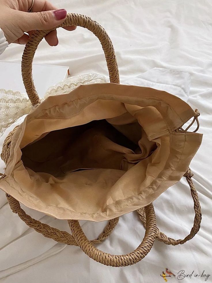 BirdinBag - Exquisite Straw Bag with Bow Design Large Capacity Natural Color Bucket Bag, Natural Color Large Capacity Bucket Bag, Large Capacity Satchel Bag For Vacation, Beach Satchel Bag, Natural Color Bucket Satchel With Large Capacity, Beige Crochet Satchel With Large Capacity, Large Capacity Beige Satchel Beach Bag, Large Capacity Beige Crochet Satchel Bag, Natural Color Large Capacity Bucket Satchel