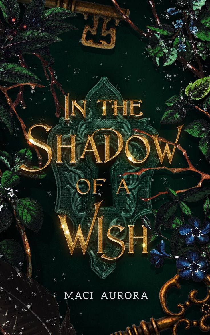 the cover to in the shadow of a wish by maci aurora, with an ornate cross surrounded by leaves and flowers