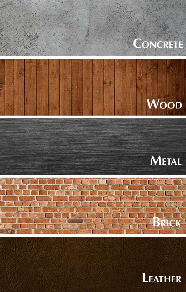 wood, metal, brick and concrete are the most popular materials for interior walls or flooring