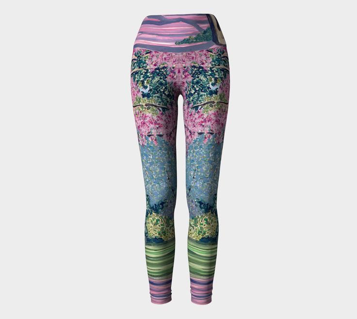 You will love working out in these pretty and super comfortable 3 panel yoga leggings featuring the Cherry Blossoms happy Spring print. These cheerful leggings are fun and flattering and just the thing to wear to the gym or out on a run. The Cherry Blossoms pattern design is based on Annika Connor's watercolor painting. These yoga pants are made with our signature performance fabrics that stretches with you as you go through your Pilates or yoga routine. The high-cut foldover waistband gives you Stretch Floral Print Leggings For Yoga, Spring Athleisure Yoga Pants For Pilates, Full-length Workout Leggings For Spring, High Stretch Yoga Pants For Pilates In Spring, Spring Yoga Activewear Full Length, High Stretch Leggings For Yoga In Spring, Casual Spring Leggings For Light Exercise, High Stretch Spring Yoga Leggings, Spring Pilates Athleisure Leggings