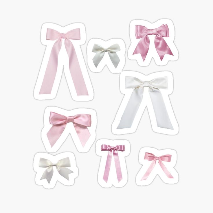 pink and white bows stickers on a white background with space for text or image