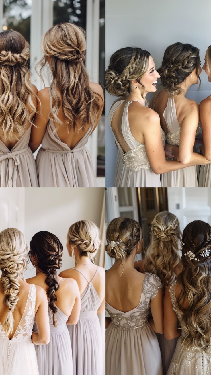 bridesmaids elegant and simple bridesmaid hairstyles Bridesmaid Diy Hairstyles, Long Wedding Hair Bridesmaid, Bridesmaid Hair For Windy Day, All Up Bridesmaid Hair, Braidmaids Hairstyles Long Hair, Hairdos For Weddings Bridesmaid, Bridal Hairstyle For Medium Length Hair, Fall Wedding Bridesmaid Hairstyles, Bridesmaid Hair Summer Wedding