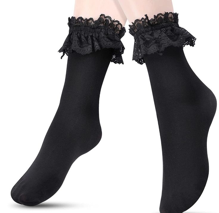 Black Frilly Socks, Black Lace Socks, Doll Oc, Goth Socks, White Frilly Socks, Gothic Socks, Frill Socks, Socks Lace, Ruffle Socks