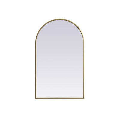 an arch shaped mirror on a white wall with a gold frame and arched window pane