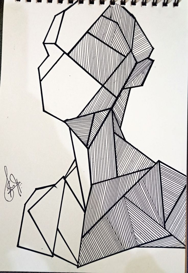 a drawing of a man's face made out of lines and shapes on paper