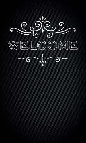 a black and white welcome sign with the word welcome written in cursive writing