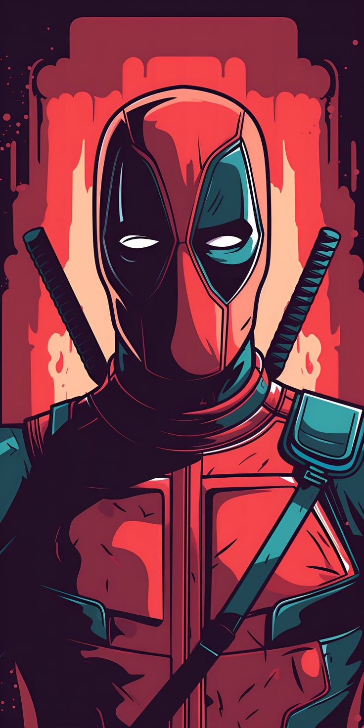 a stylized image of a deadpool holding two swords