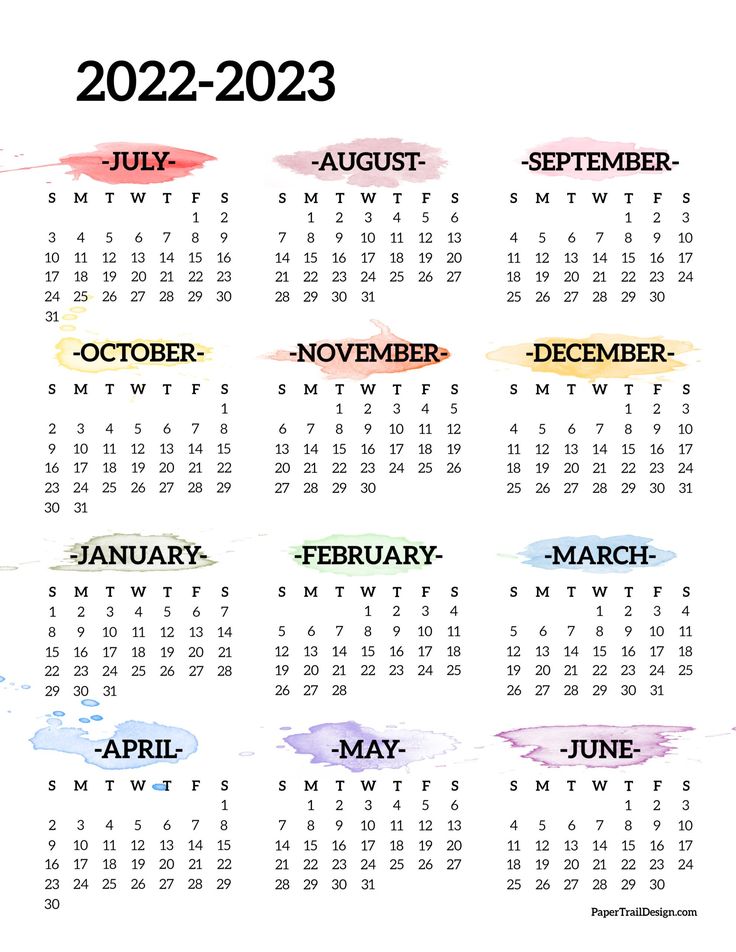 a calendar for the year 2012 - 2013 with watercolor paint strokes on white paper