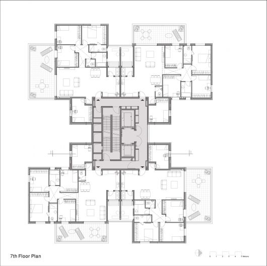 the floor plan for an apartment building with multiple floors and two balconies on each level