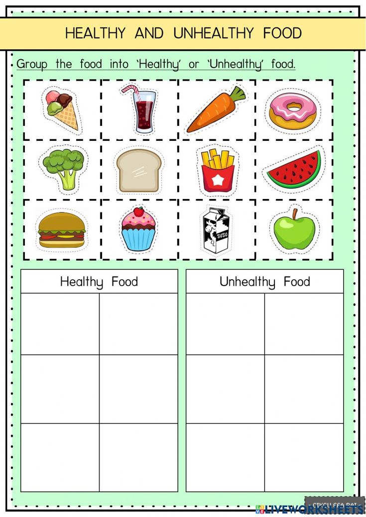 healthy and unhealthy food worksheet for kids to practice their skills