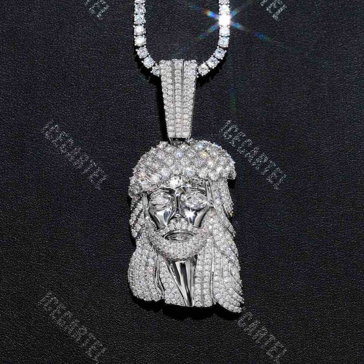 Jesus Pendant Icecartel Plain And Diamonds Close Up White Iced Out Round Pendant Necklace, Iced Out White Round Pendant Necklace, Rose Gold Diamond Iced Out Necklace, Iced Out Moissanite Fine Jewelry, Rose Gold Iced Out Jewelry As Gift, Rose Gold Iced Out Jewelry For Gift, Iced Out Rose Gold Diamond Necklace, White Sterling Silver Cuban Link Jewelry, White Gold Cuban Link Jewelry Gift