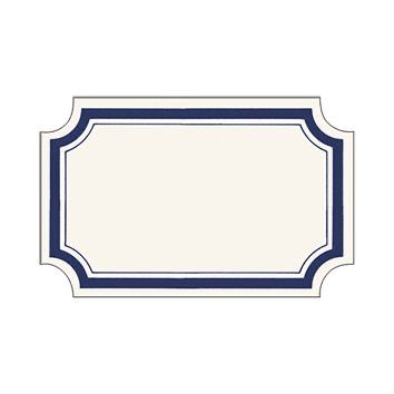 a white and blue label with a border