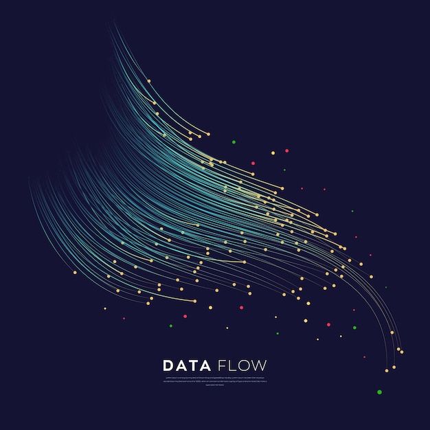 data flow with dots and lines in the shape of a wave on a dark background